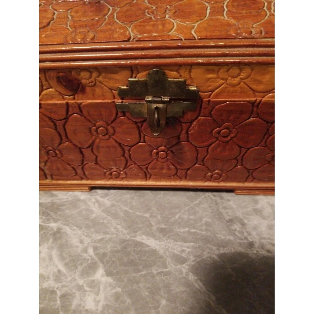 Vintage Carved Wood Jewelry Box